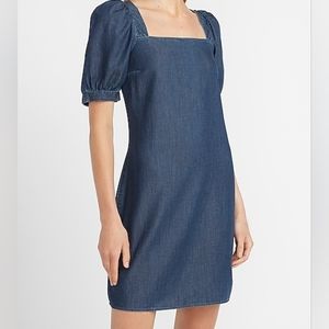 Express Denim Puff Sleeve Shift DressZipper back